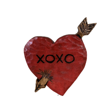 Picture of heart carving with Cupid's arrow