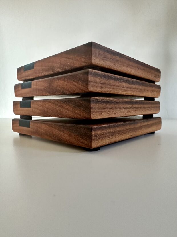 Set of four coasters made from Gonzalo Alves wood and Epoxy Resin (Dark Ube)