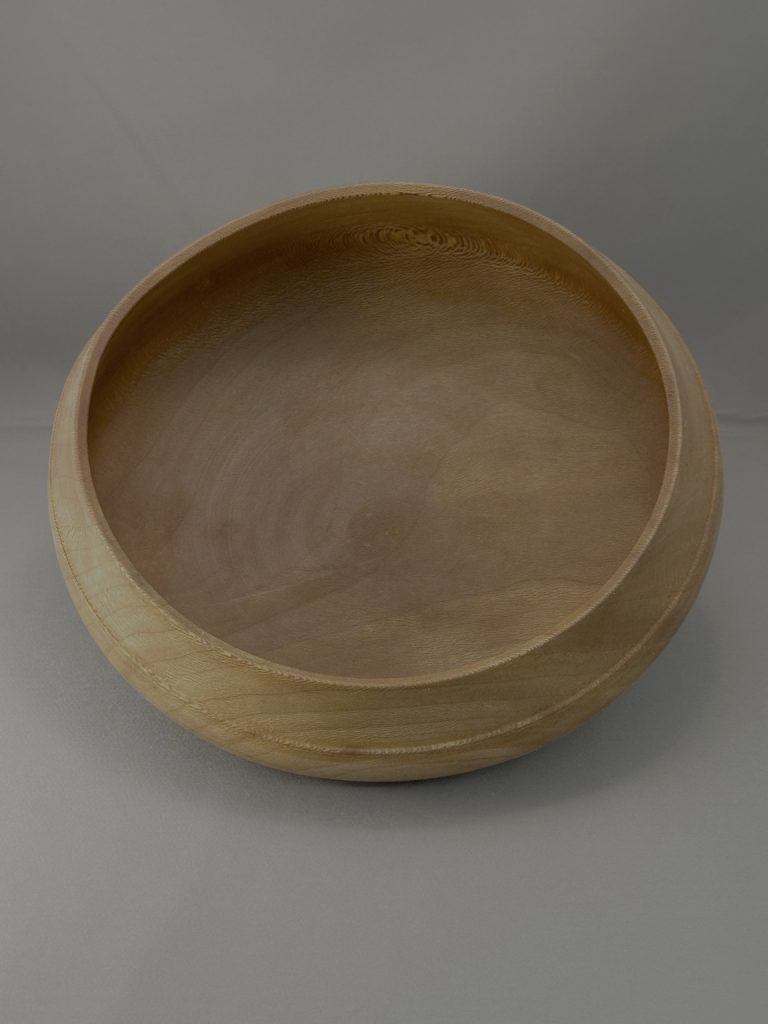 High interior view of hand-turned Sycamore calabash bowl