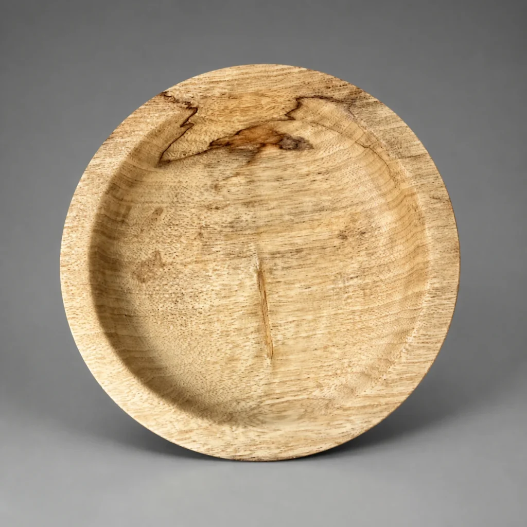 Hand-turned Curly White Limba wood bowl with distinctive natural grain