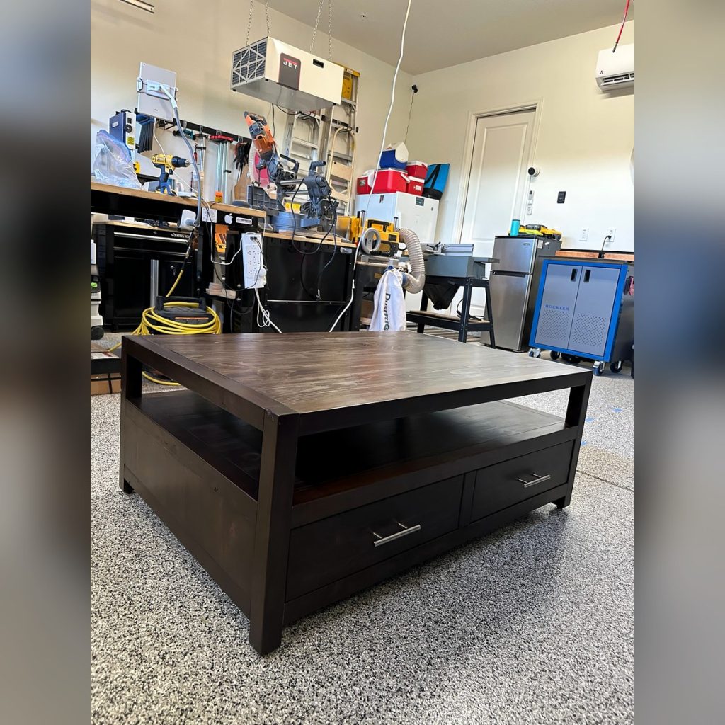 Joined by Craft custom coffee table shown during construction in the workshop