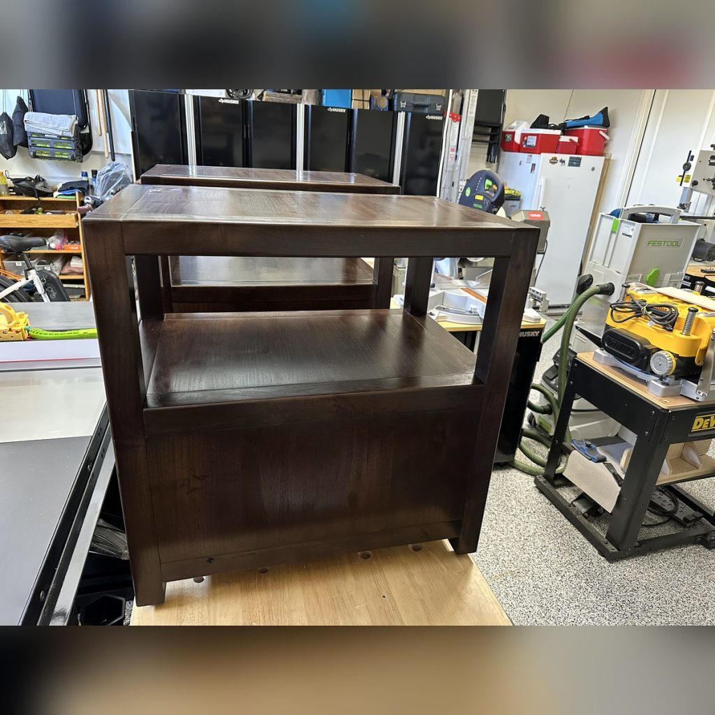 Knotty alder end table during construction with loose-tenon joinery