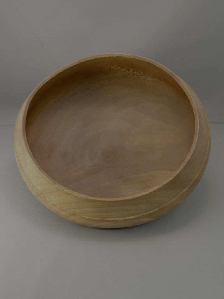 High interior view of hand-turned Sycamore calabash bowl